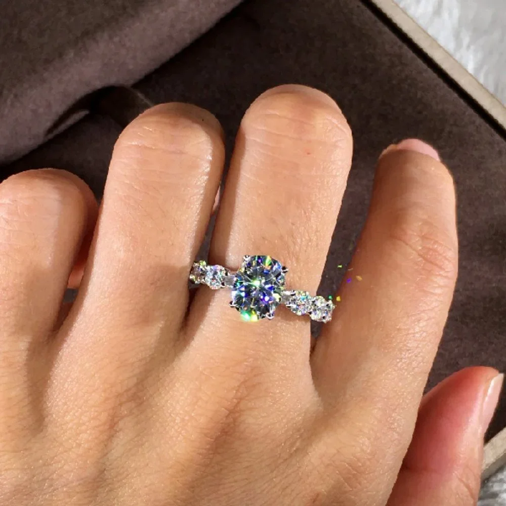 NEW 925 Sterling Silver Oval Cut Diamond Ring A3